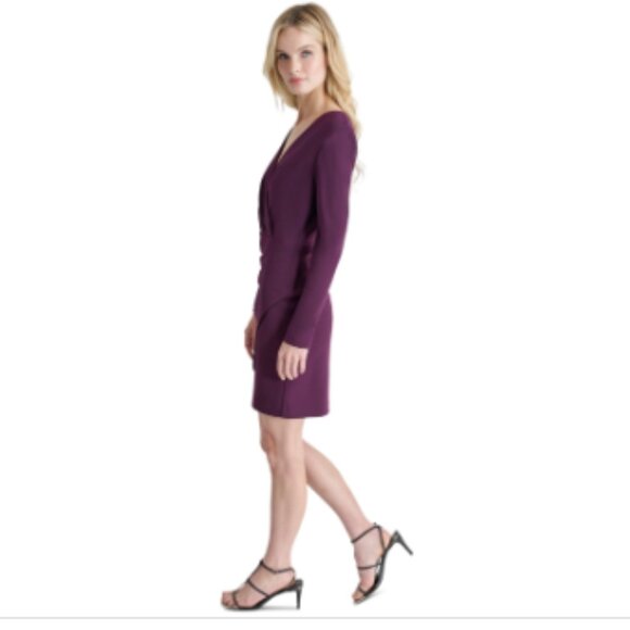 Dkny Women's Pleated-Waist Faux-Wrap Sheath Dress - Raisin - Picture 2 of 4